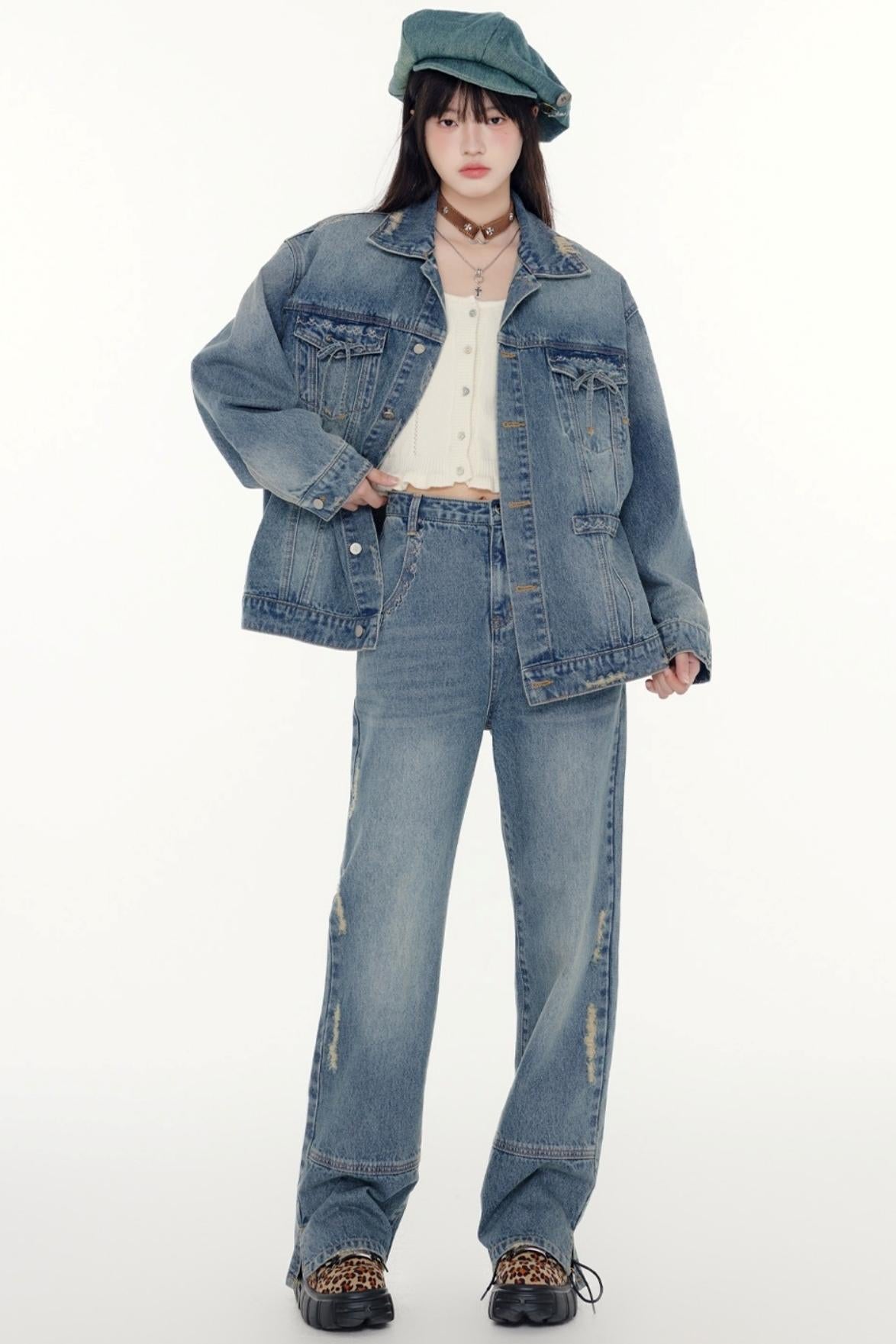 Denim Lace Jacket And BaseTop