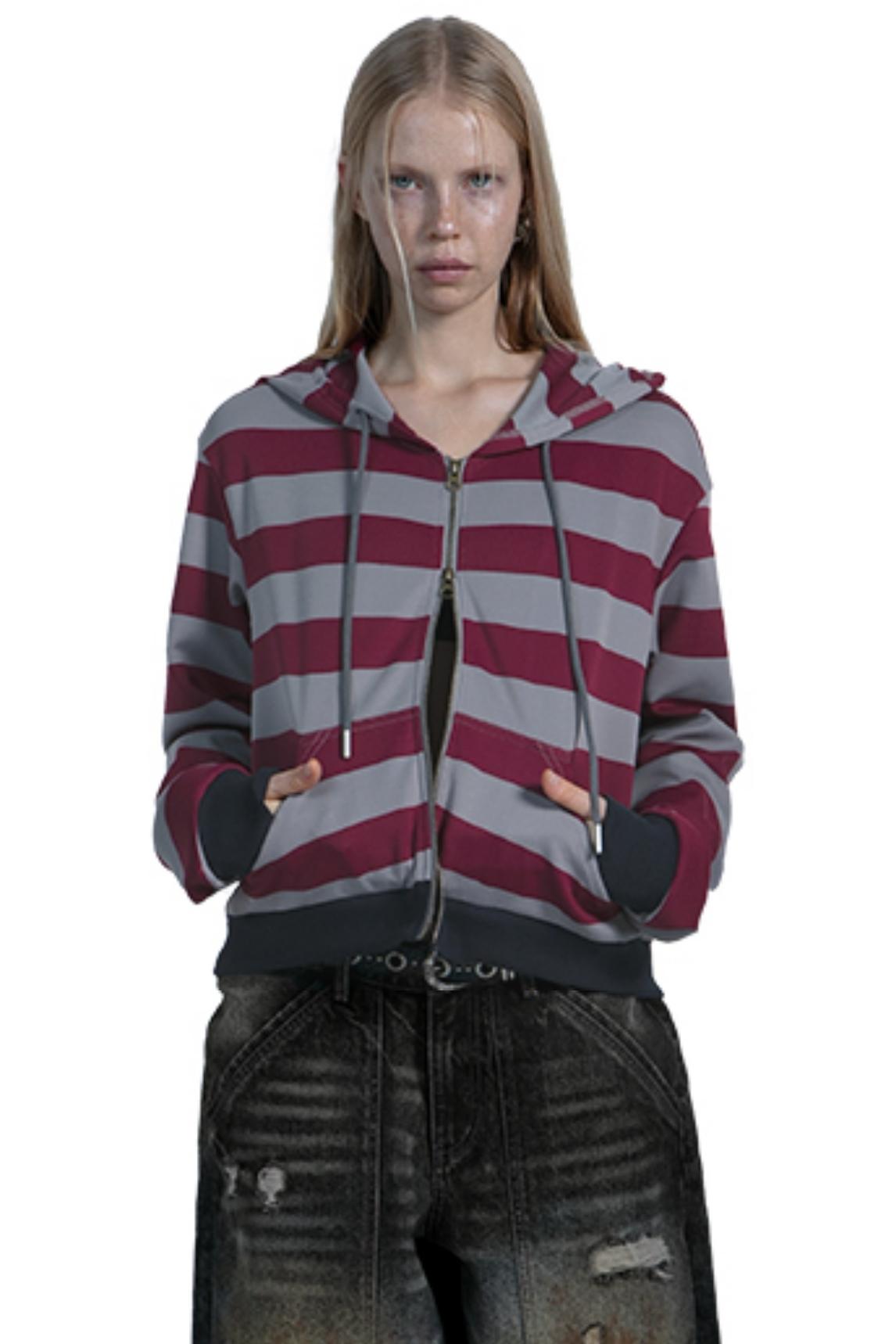 Contrast Stripe Zipper Cropped Sweatshirt