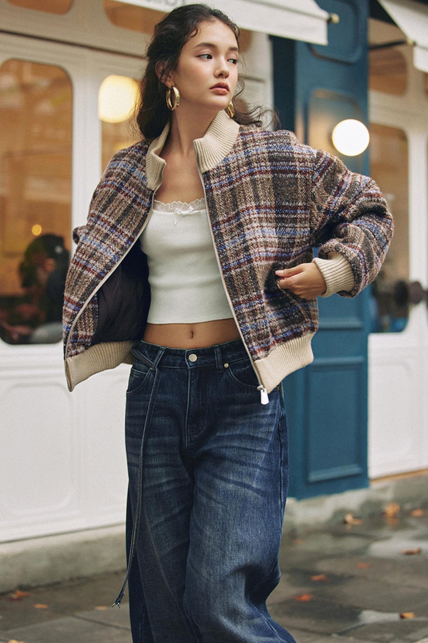 American Retro Plaid Wool Coat