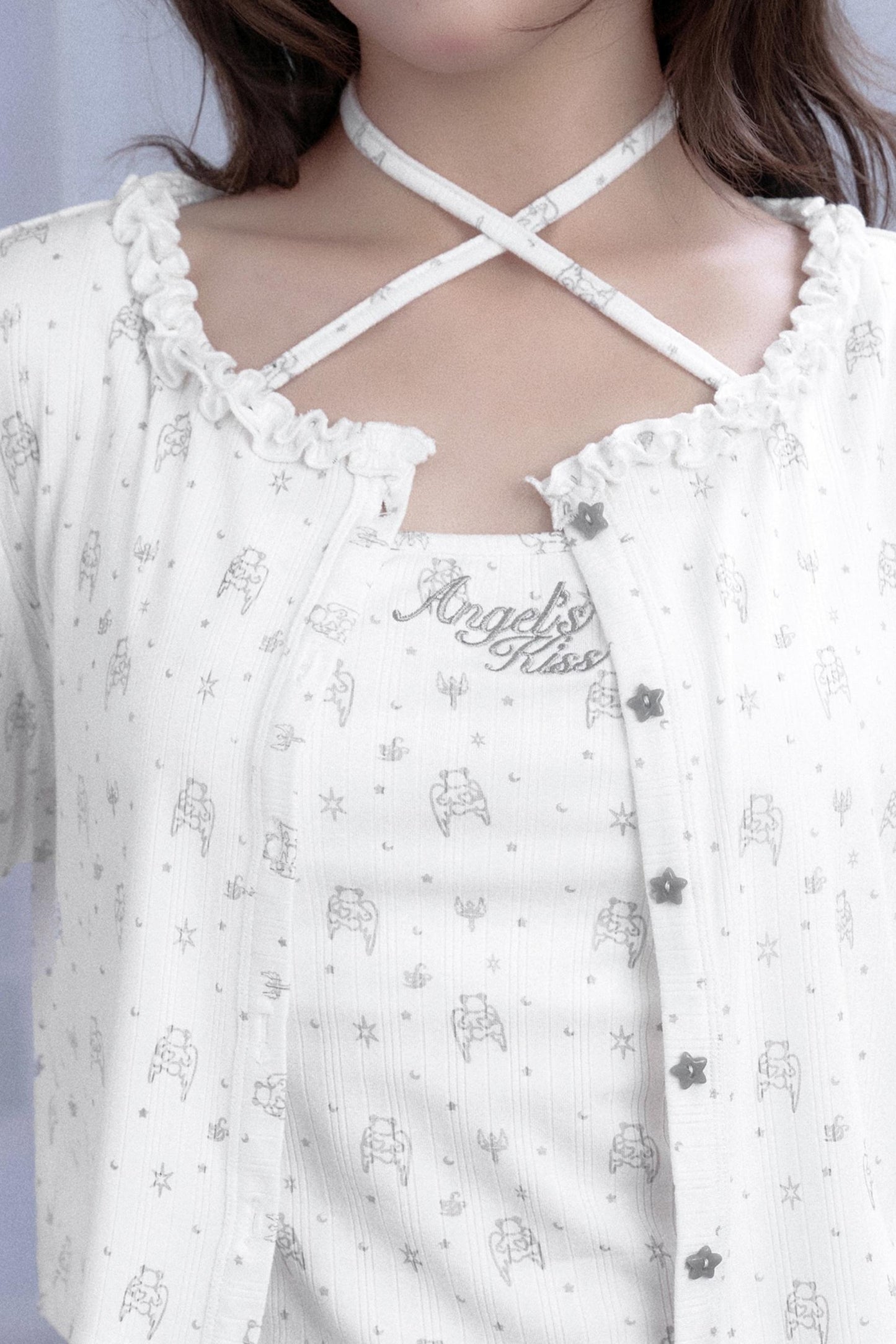 Angel Black & White Bear Print Cardigan Set-Up