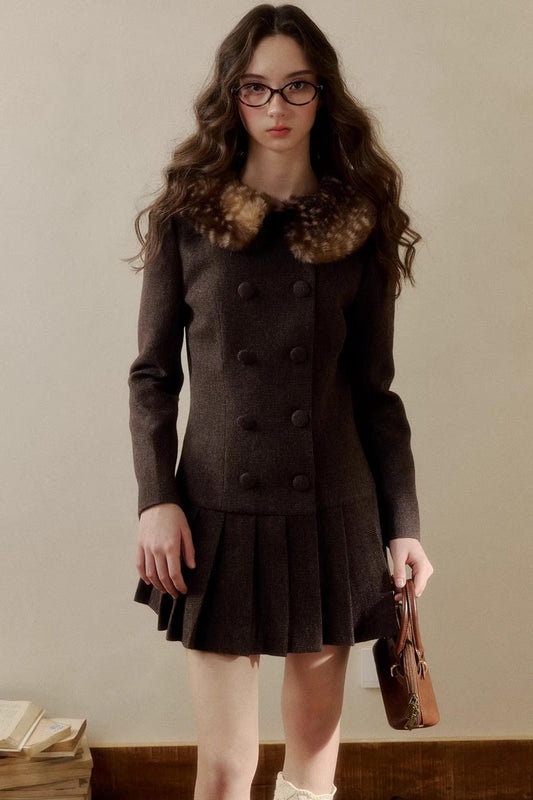 Robe plissée rétro à motif pied-de-poule
