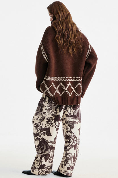 Beige Floral Scimitar Pants