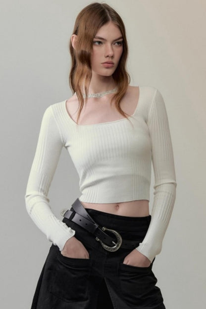 Patchwork Square Collar Knitted Top