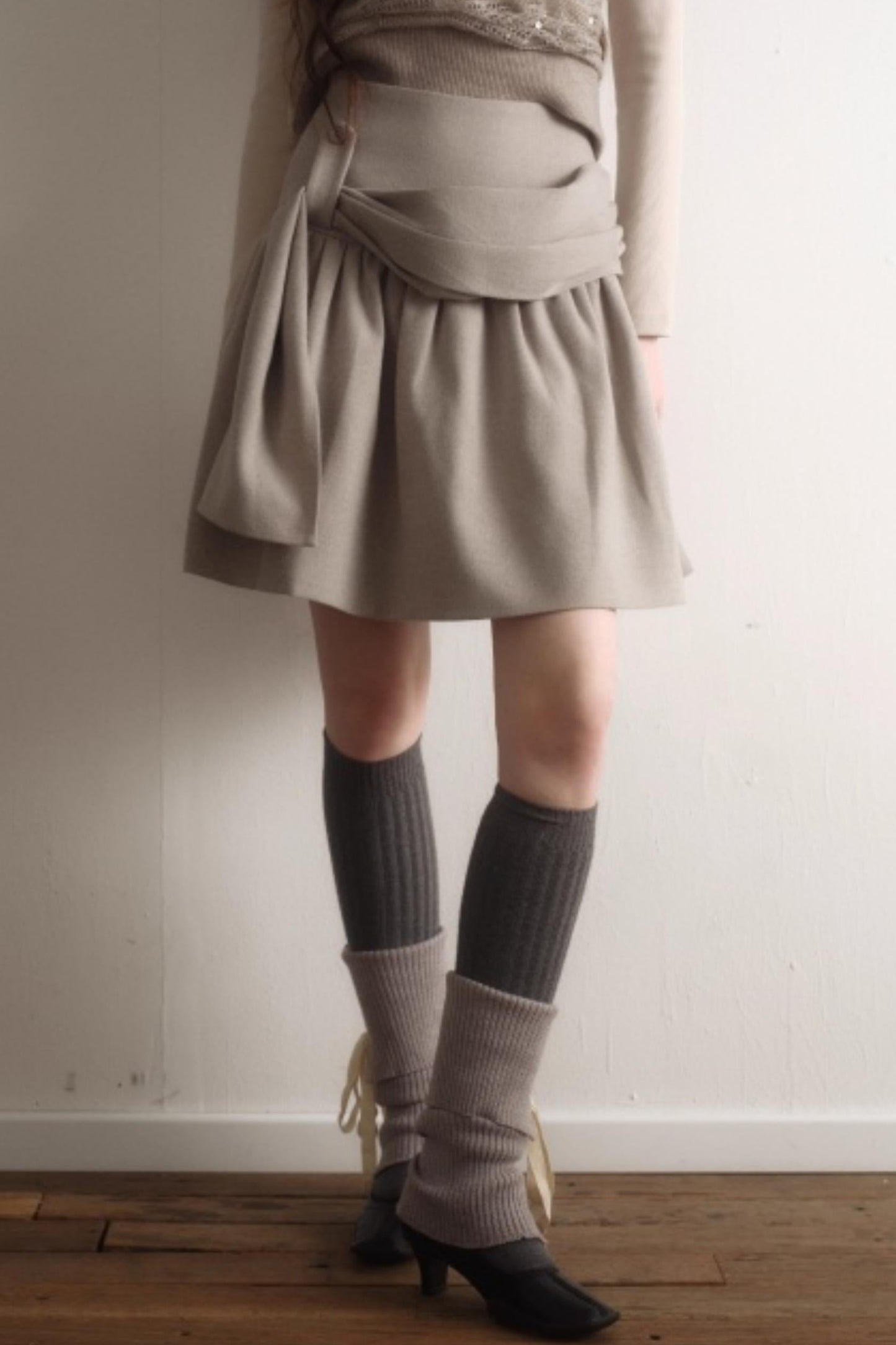Misty Gray Pleated A-Line Skirt