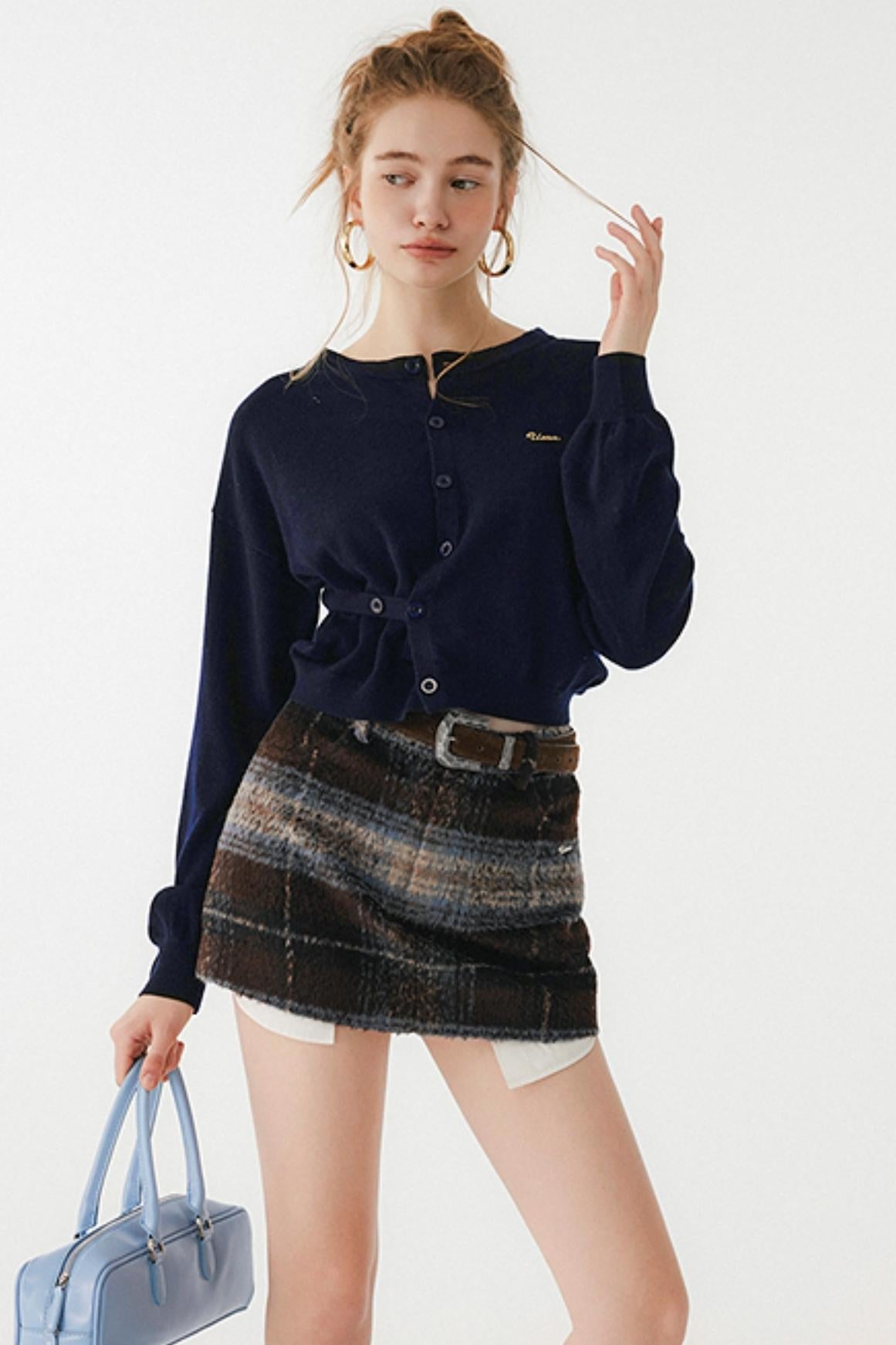 Navy Blue Wool Cardigan Set-Up