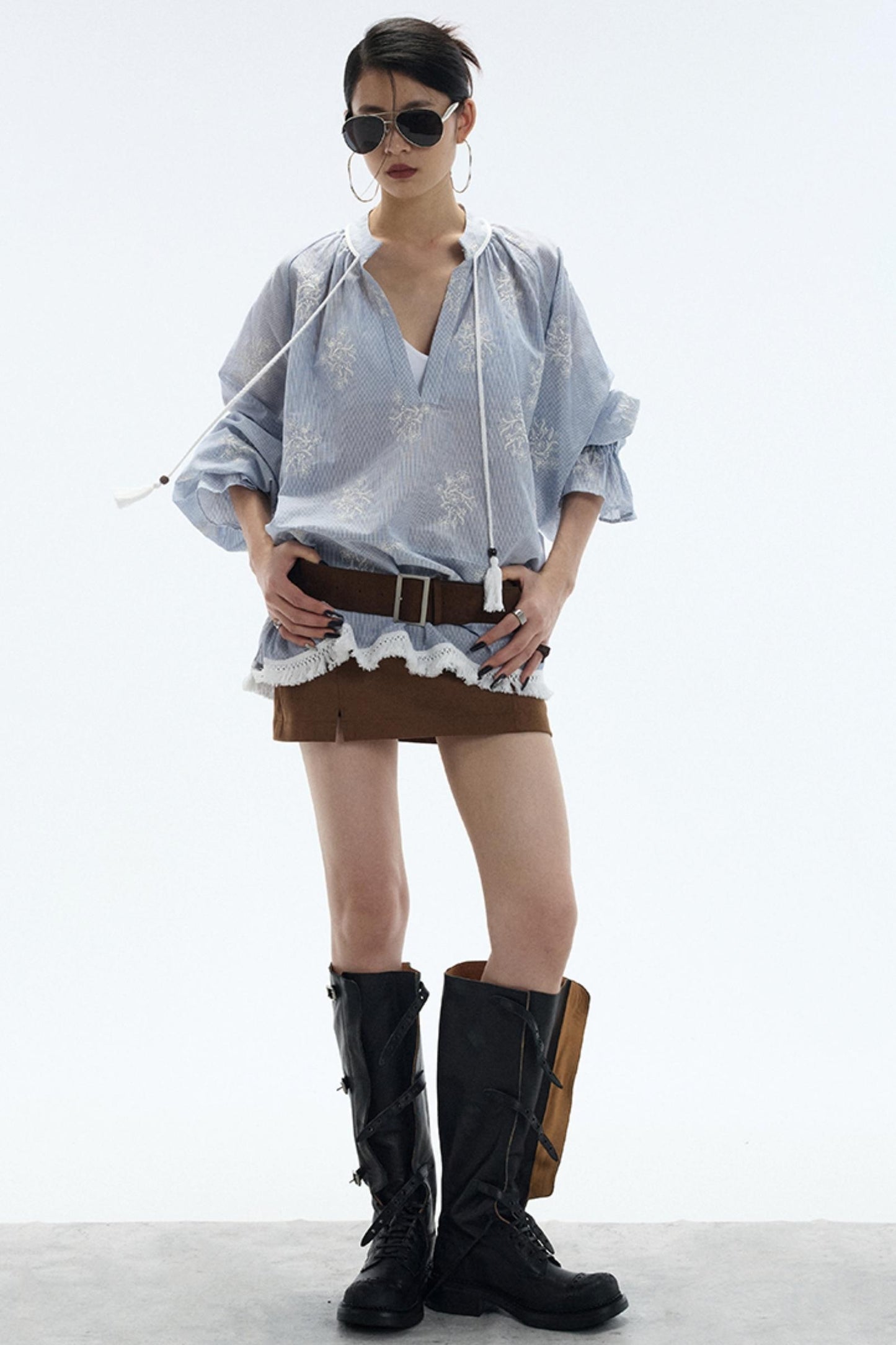 Tassel Stripe Embroidery Top