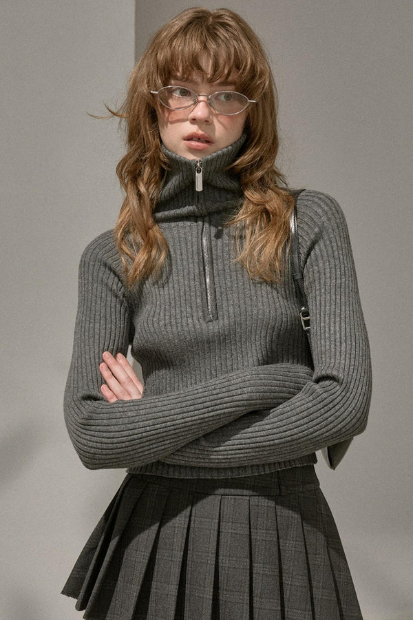 Stand-Up Collar Bottom Sweater