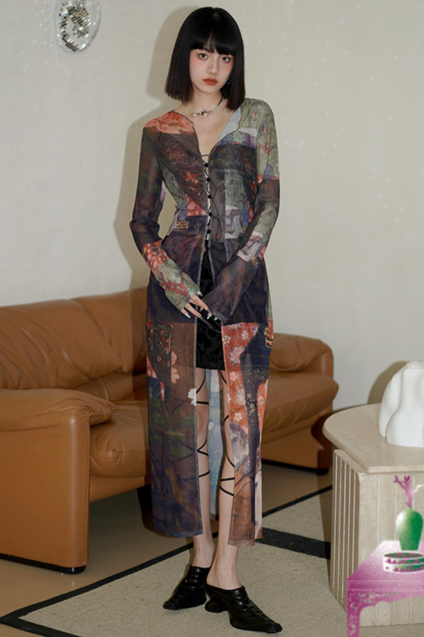 Slim Fit Chinese Style Printed Dress