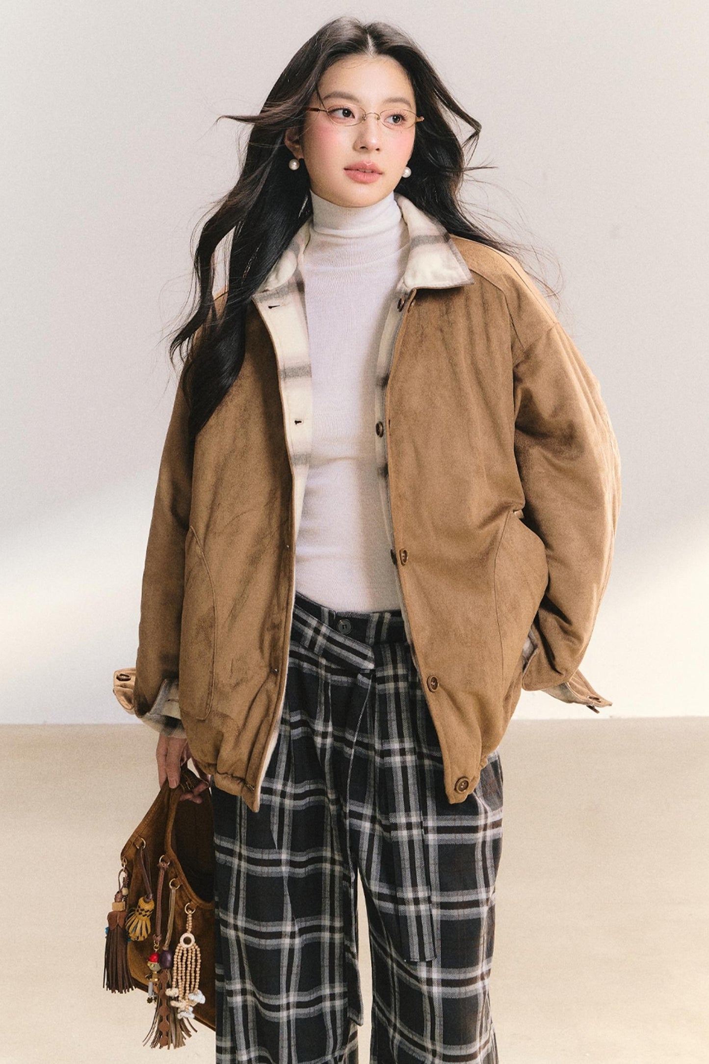 Reversible Suede Plaid Jacket