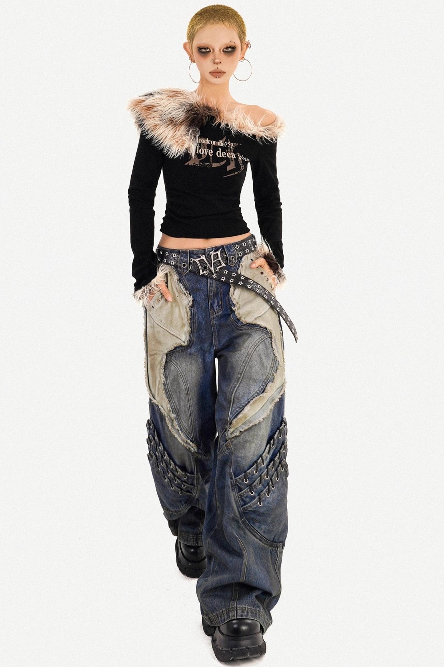 Irregular Patchwork Wide-Leg Pants
