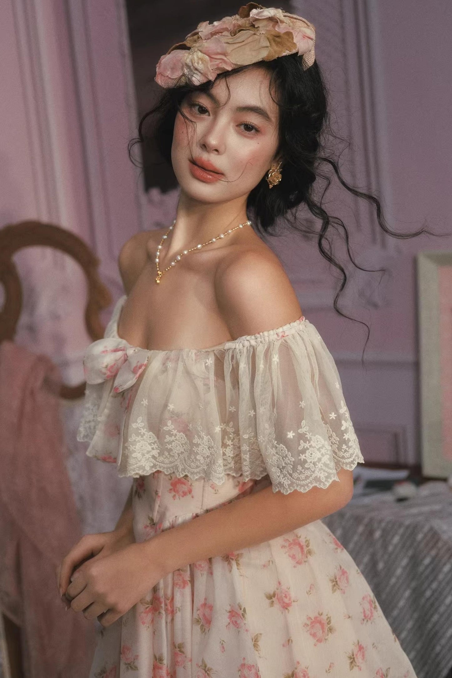 프린세스 핑크 숏 피쉬본 드레스