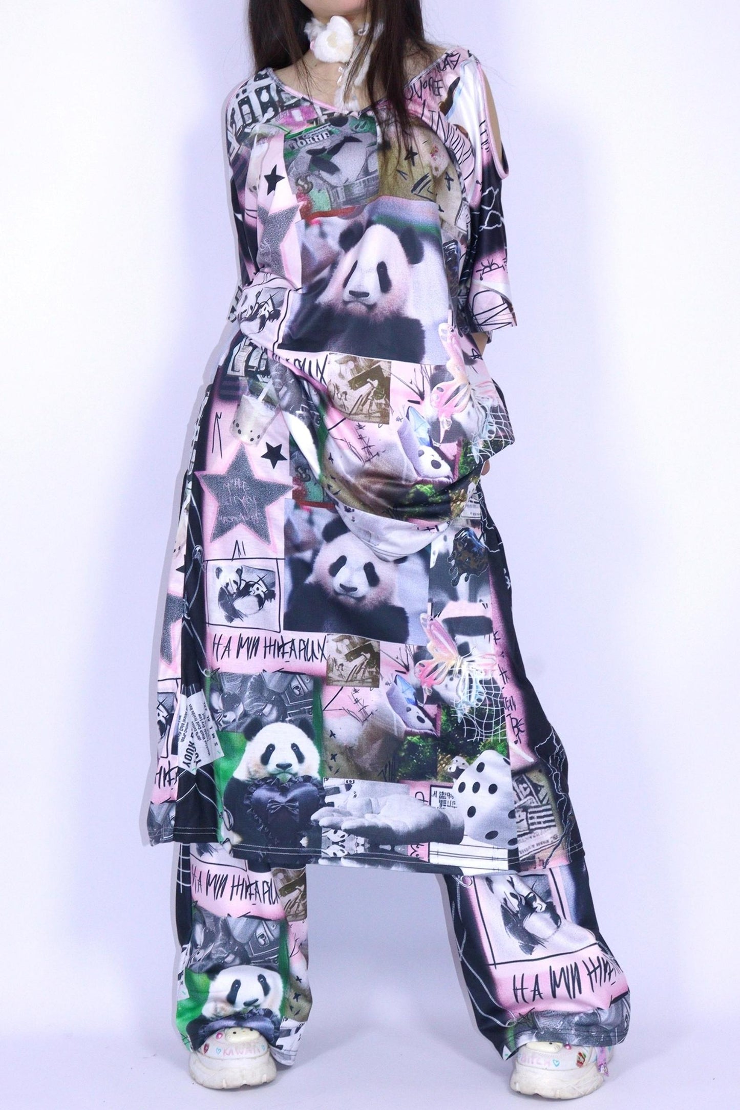 Panda Collage Long Skirt