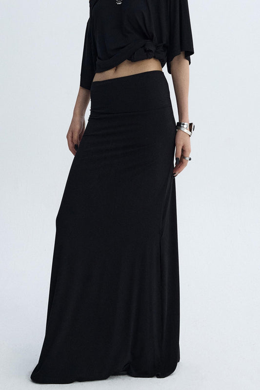 Black Draped Maxi Skirt