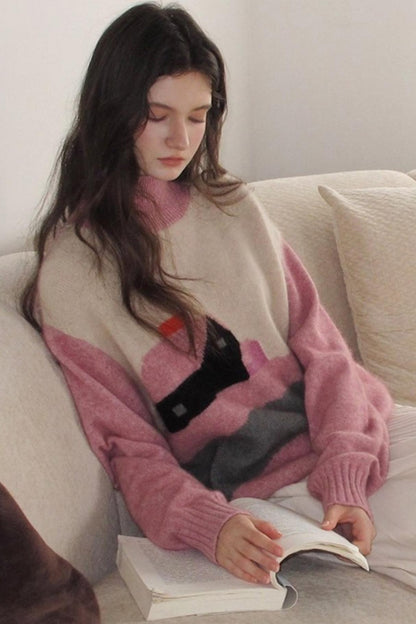 Pink Vintage Cashmere-Like Turtleneck Sweater