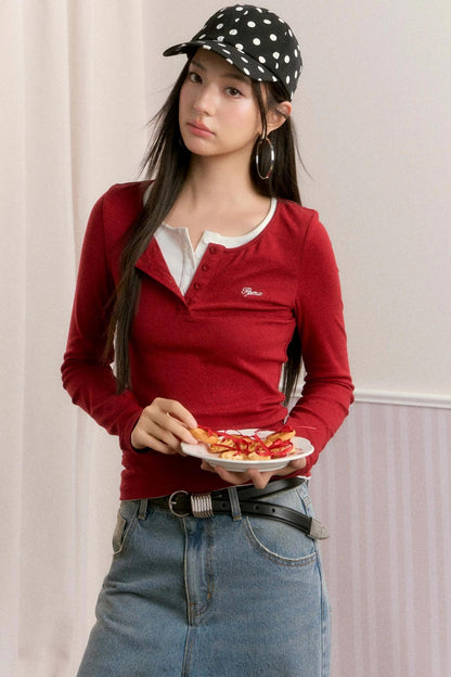 Basic Fake Two-Breasted Base Layer Top