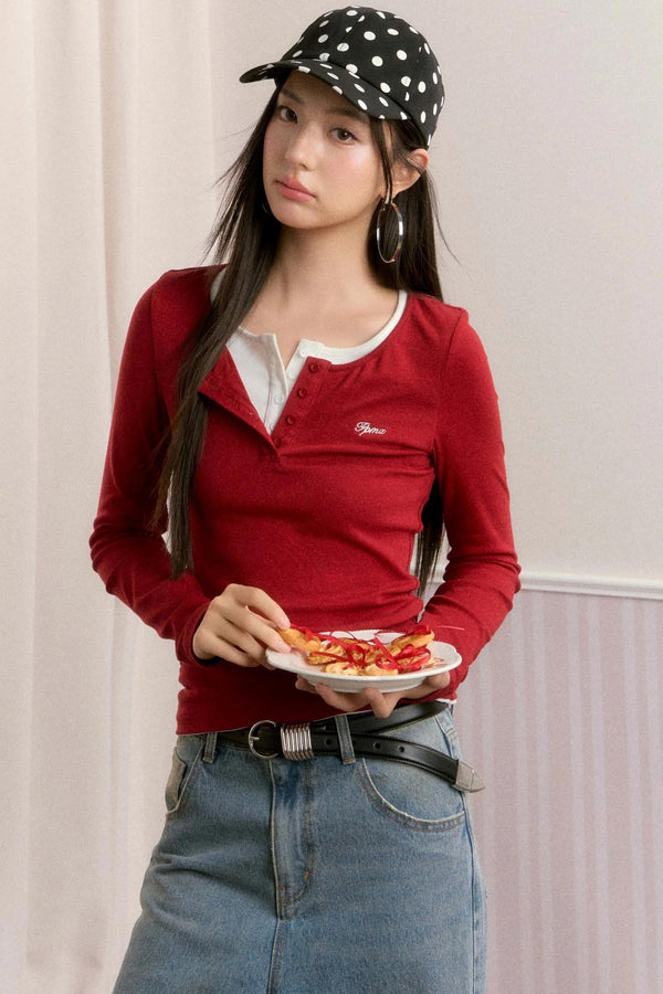 Basic Fake Two-Breasted Base Layer Top