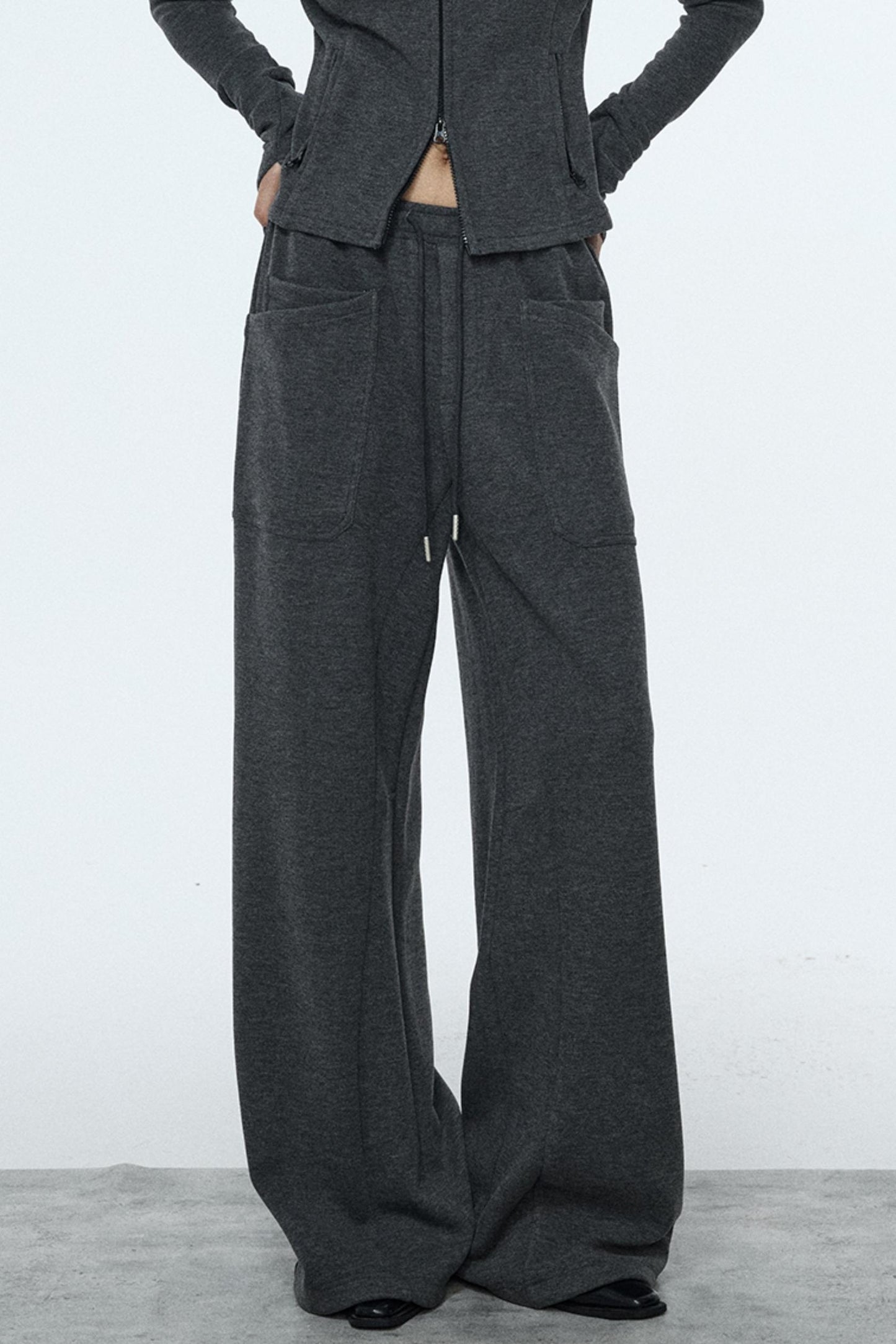 Gray Zipper Slim-Fit Top & Pants Set-Up