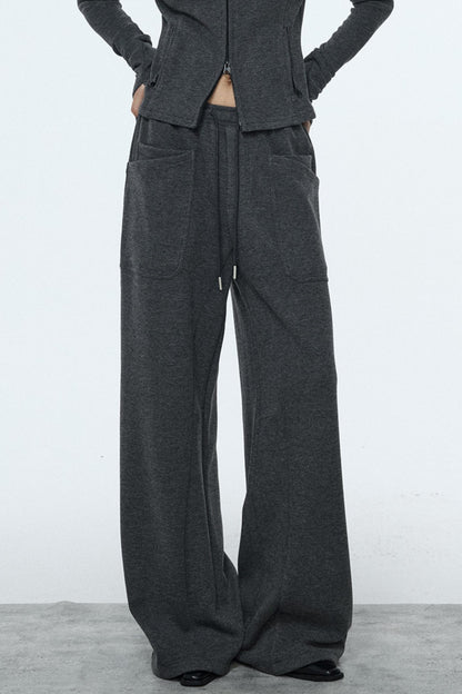 Gray Zipper Slim-Fit Top & Pants Set-Up