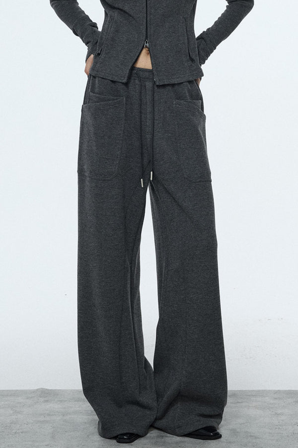 Gray Zipper Slim-Fit Top & Pants Set-Up