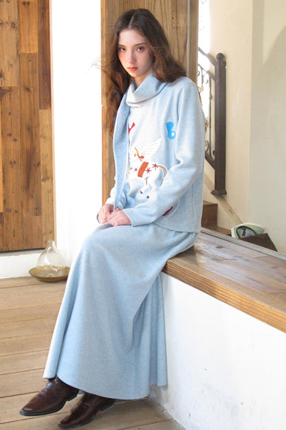 Three-Dimensional Pony Knit Top & Skirt Set