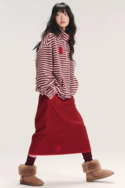 Embroidered Fleece Stiped Sweatshirt