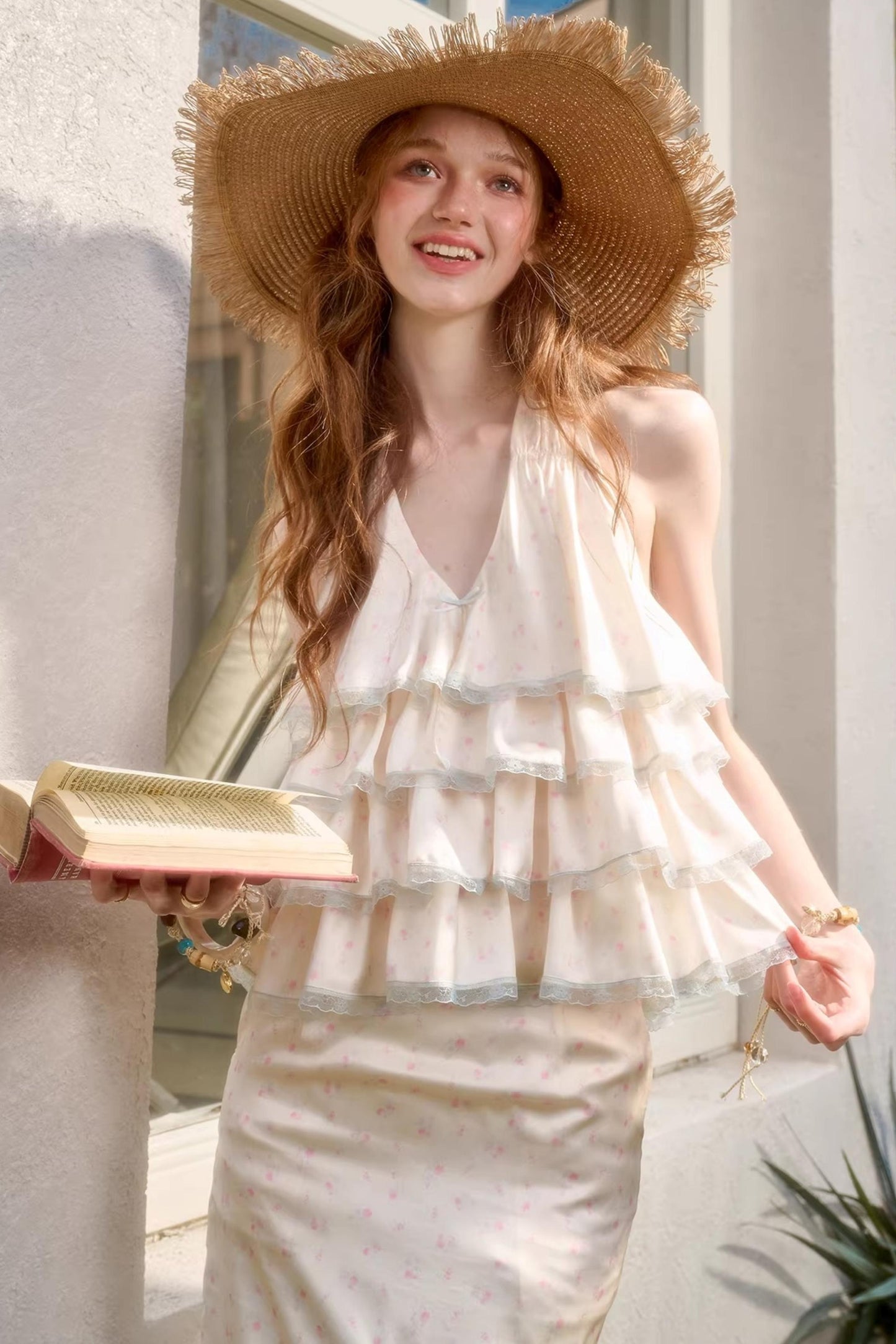 Lemon Floral Satin Lace Top Set-Up