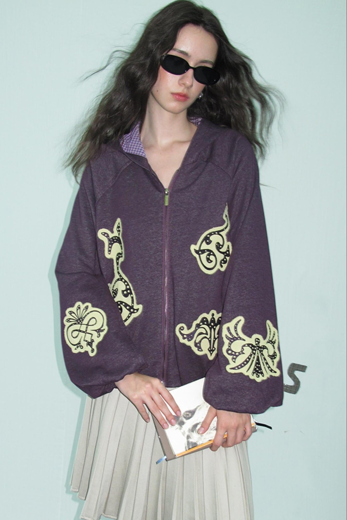 Purple Embroidered Hooded Jacket
