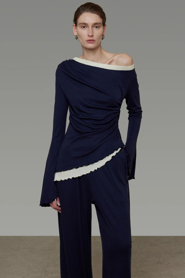 Autumn Shoulder Knit Slacks Skirt Set-Up