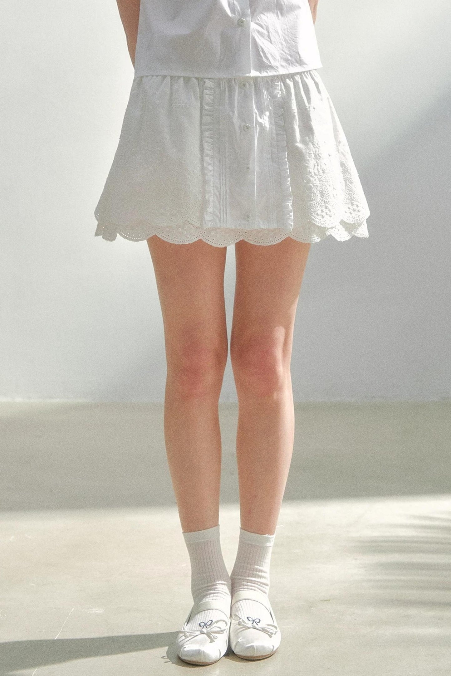 Pure White Embroidered A-Line Skirt