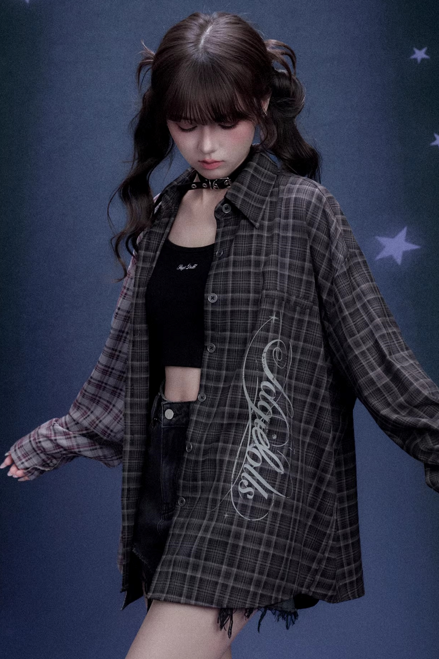 Karo Asymmetrische Patchwork-Jacke