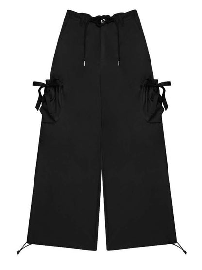 High Waist Ribbon Pocket Wide Leg Pants