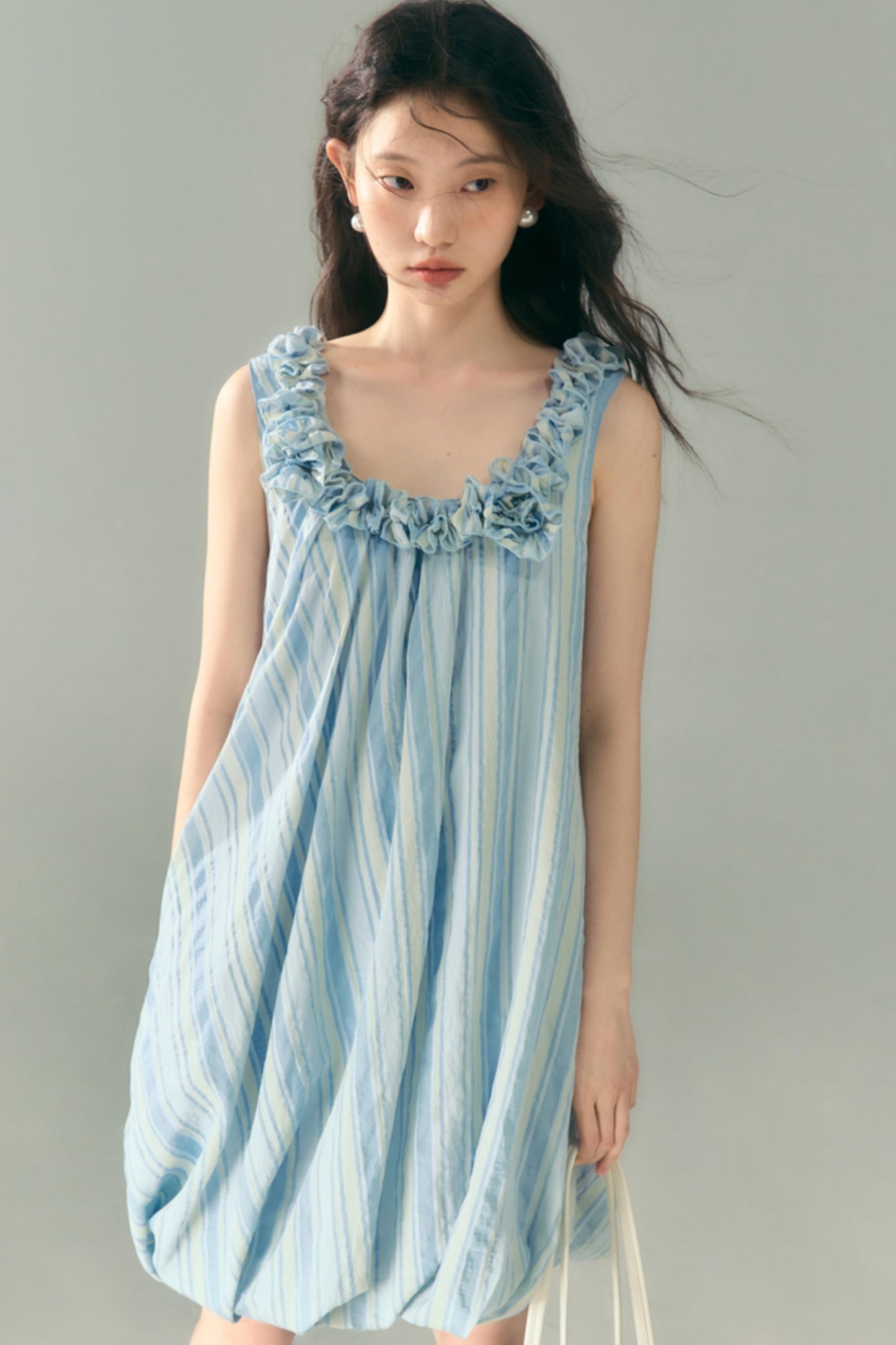 Blue Jellyfish Embroidered Striped Vest Dress