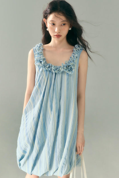 Blue Jellyfish Embroidered Striped Vest Dress