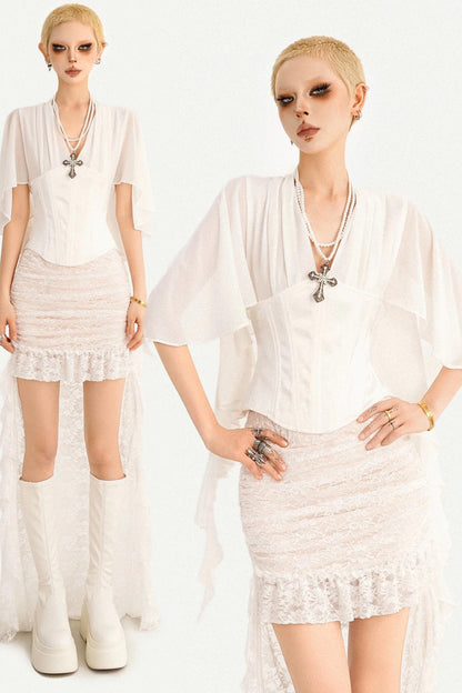 French Ribbon Mesh Blouse