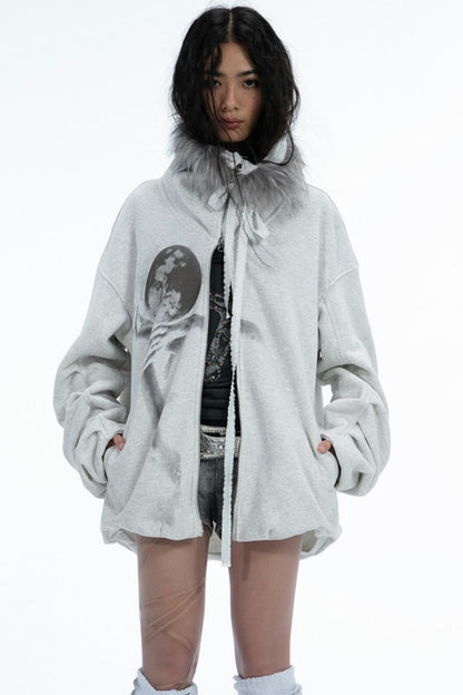 Polar Fleece Oversize Fur Collar Jacket