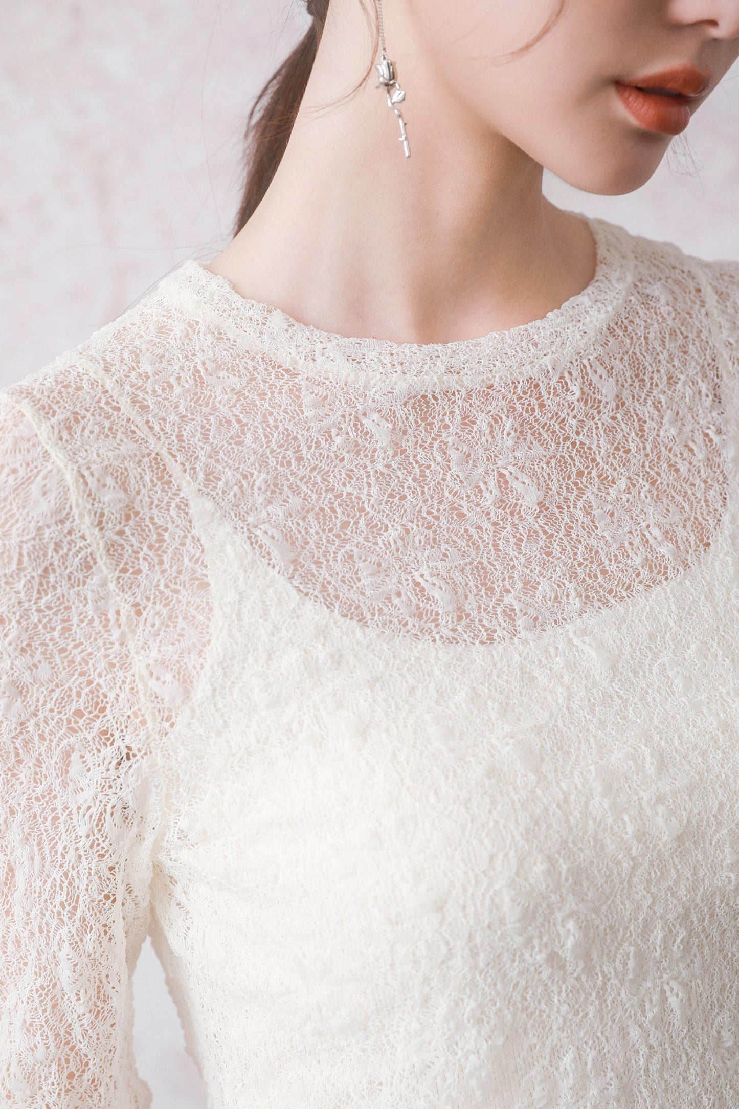 Cream White Lace Crew Neck T-shirt