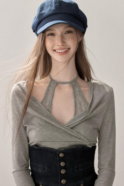 Lace Splicing Halter Top