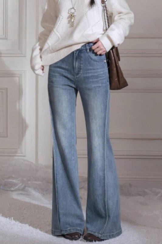 Slim Split Denim Flared Pants