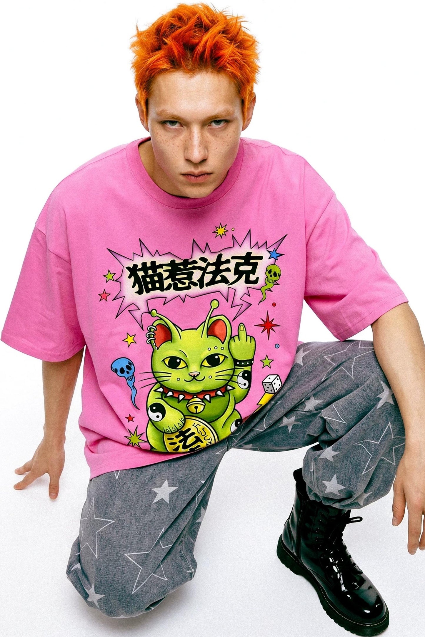 Alien-Glückskatze-T-Shirt