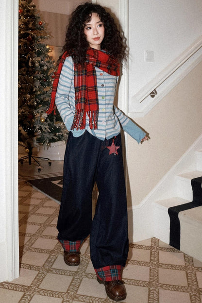 Patchwork Retro Denim Pants Set-Up