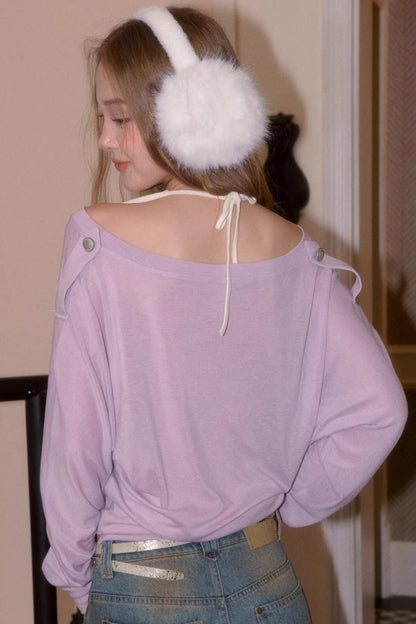 Rosa-lila T-Shirt mit Fledermausärmeln
