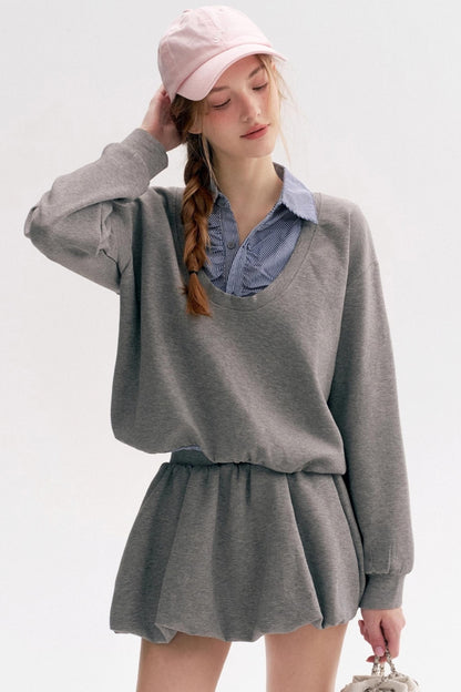 Lazy Casual Check Puffy Skirt Set-Up