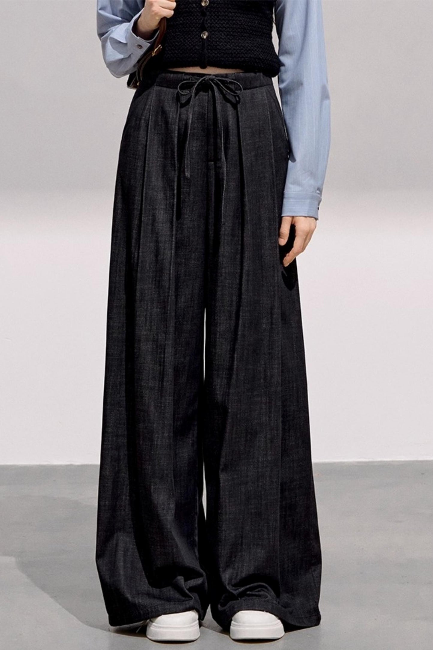 Cool Black Denim Wide-Leg Pants
