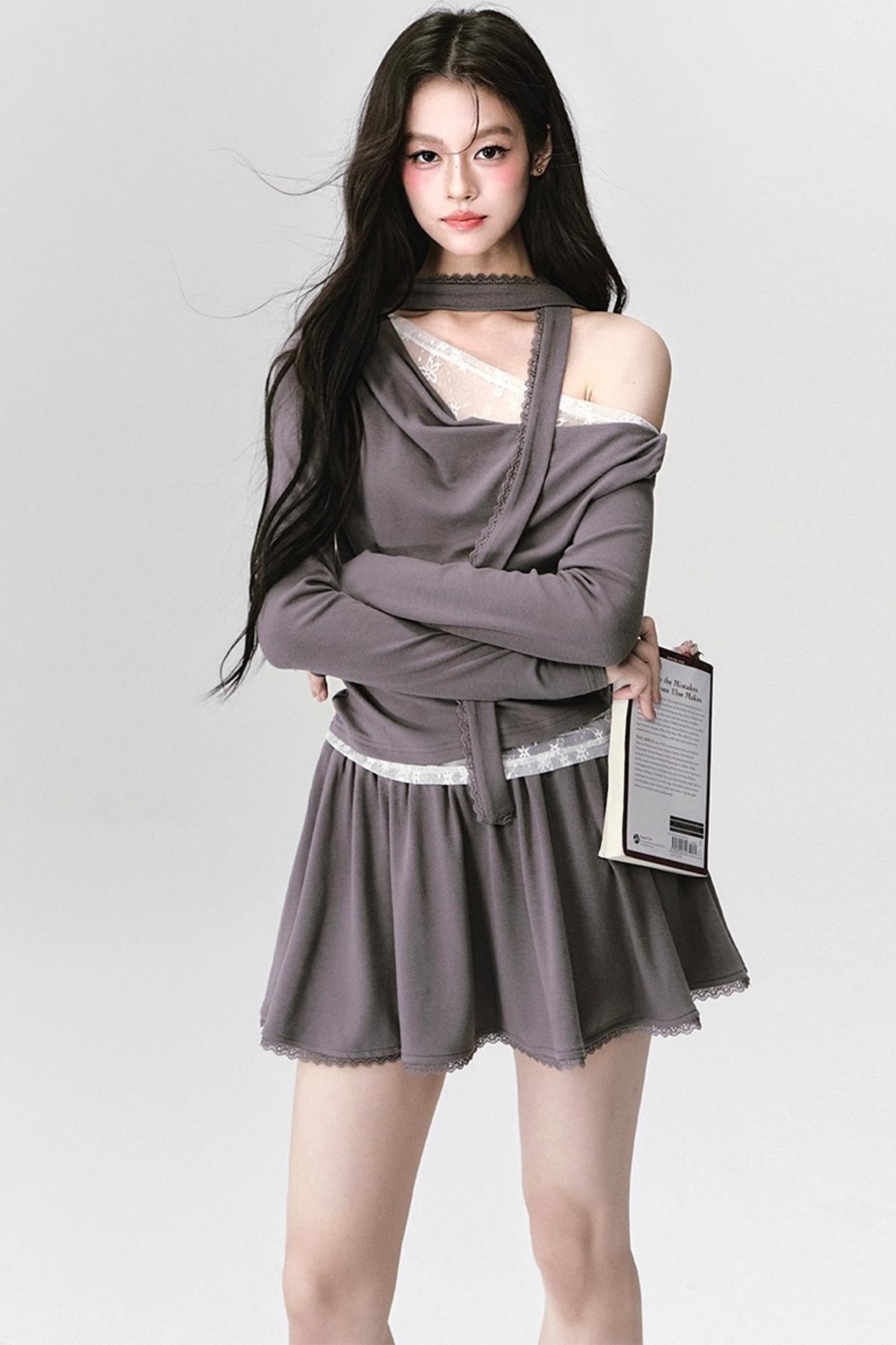 Green Lace Knit Top Skirt Set-Up