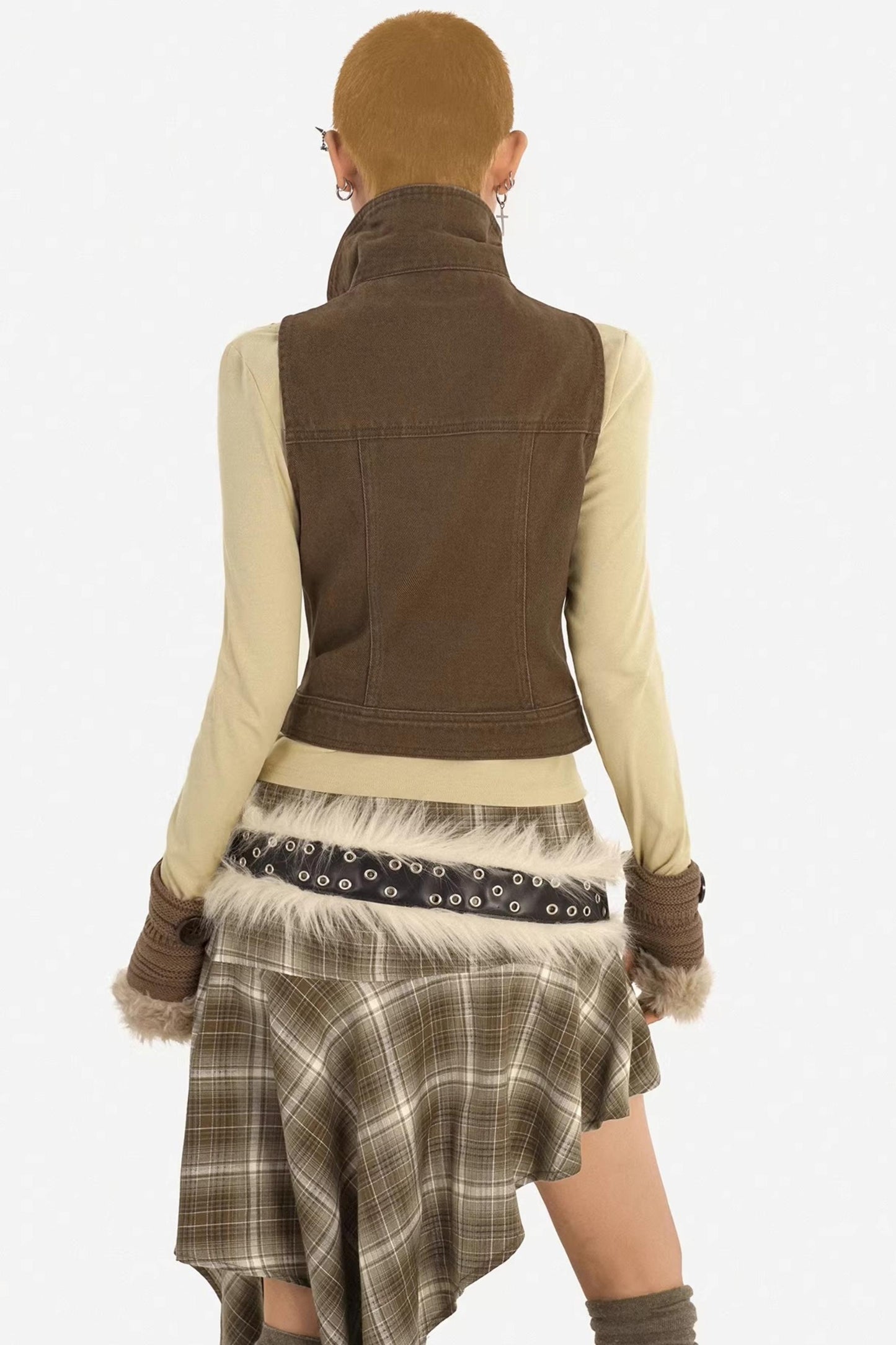 Retro Plaid Asymmetrical Skirt