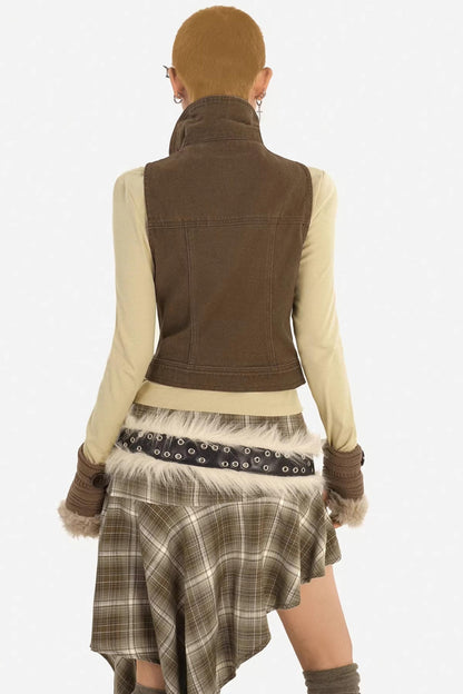 Retro Plaid Asymmetrical Skirt