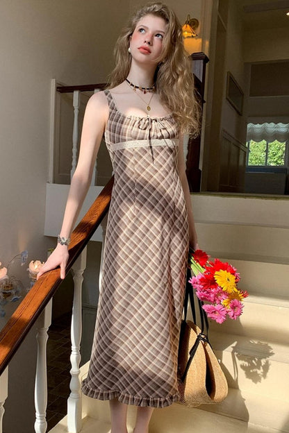 Brown Lace Slip Dress