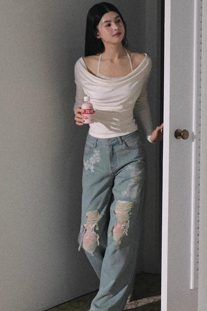 Angels 레이스 청바지
