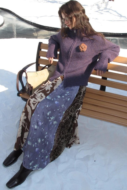 Retro Jacquard Taro Purple Skirt