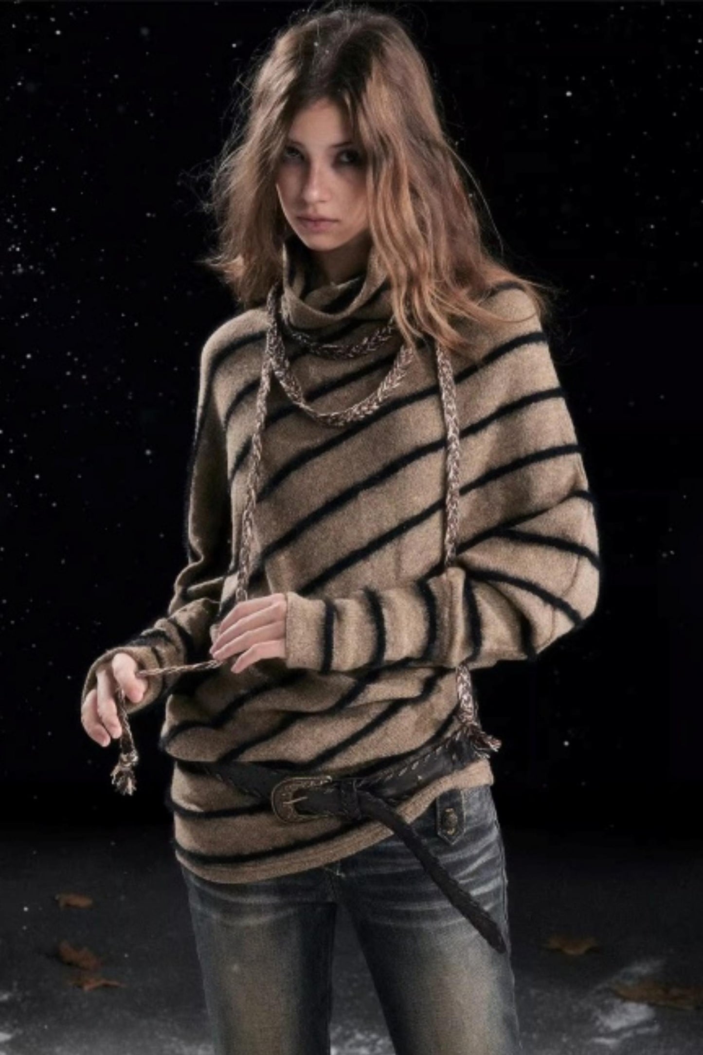 Diagonal Striped Batwing Sweater